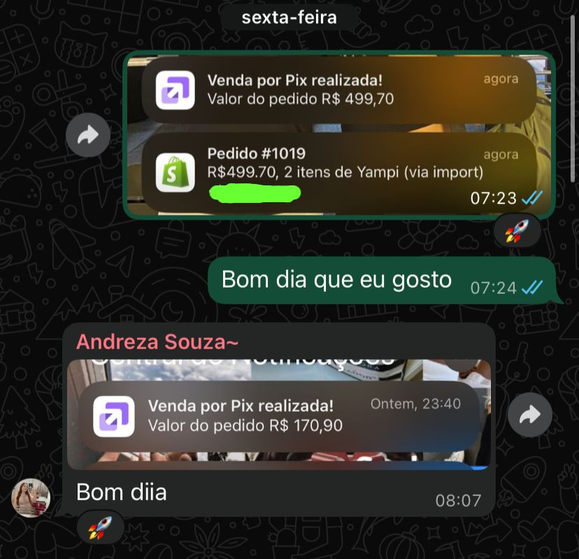 Print de venda Pix R$ 499,70 e R$ 170,90 — aluna Andreza Souza